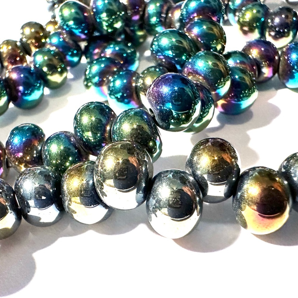 4 10” Strands of Iridescent Electroplated Stackable Glass Beads in 2 Colors